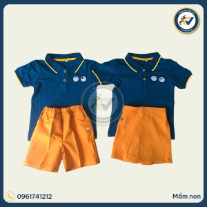 đồng phục mầm non màu xanh đậm phối cam